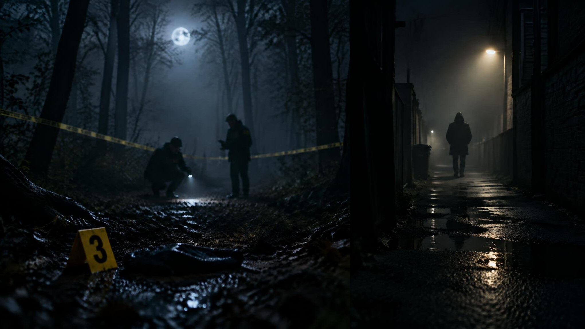 dark foggy forest at night