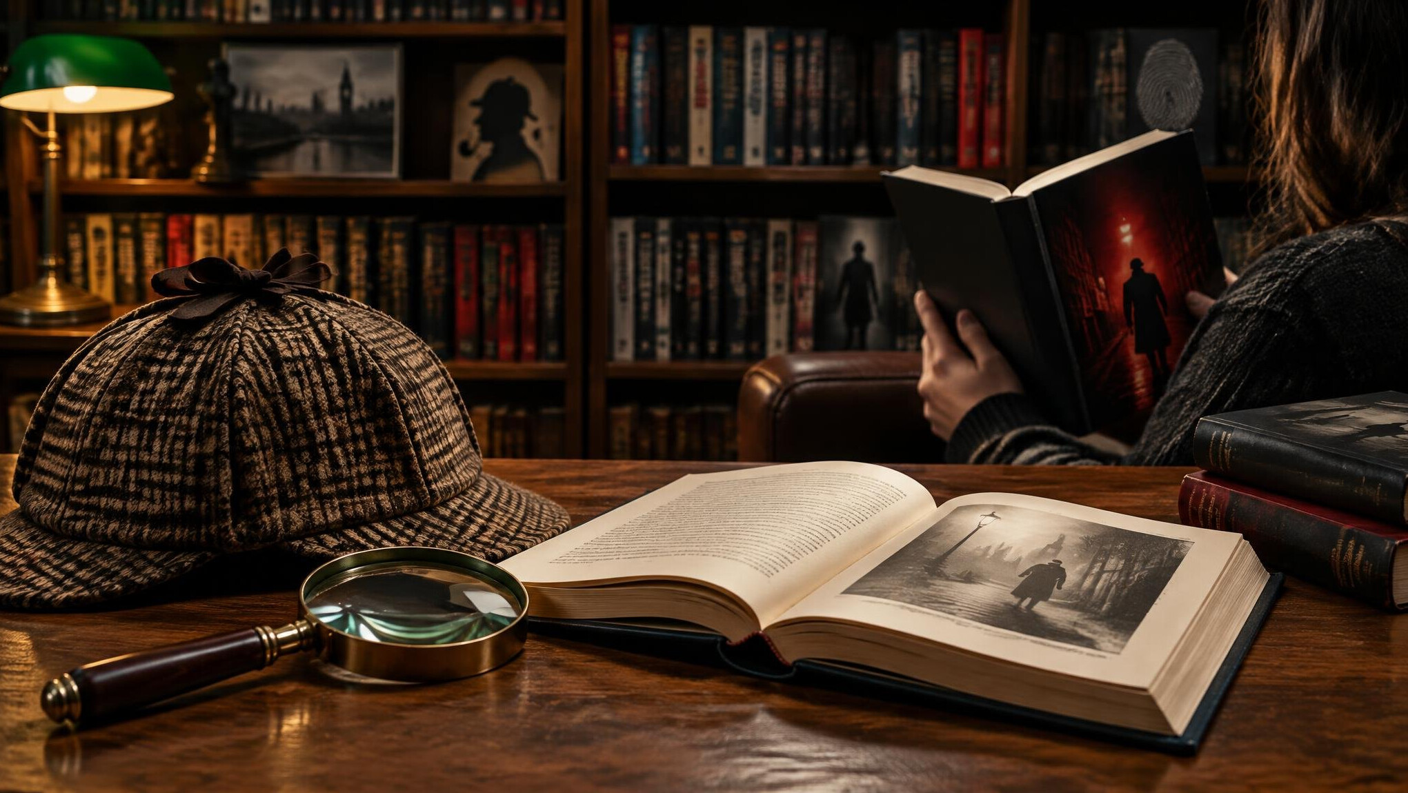 vintage detective hat and magnifying glass