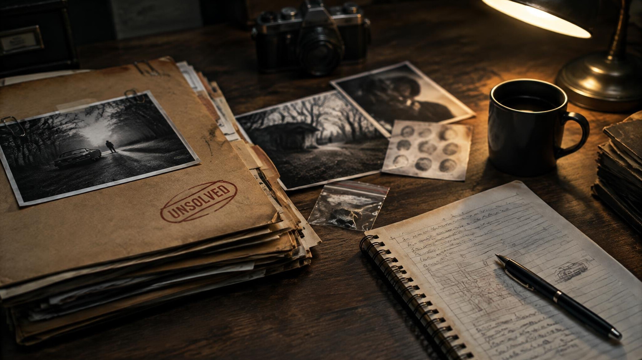 old case files on desk