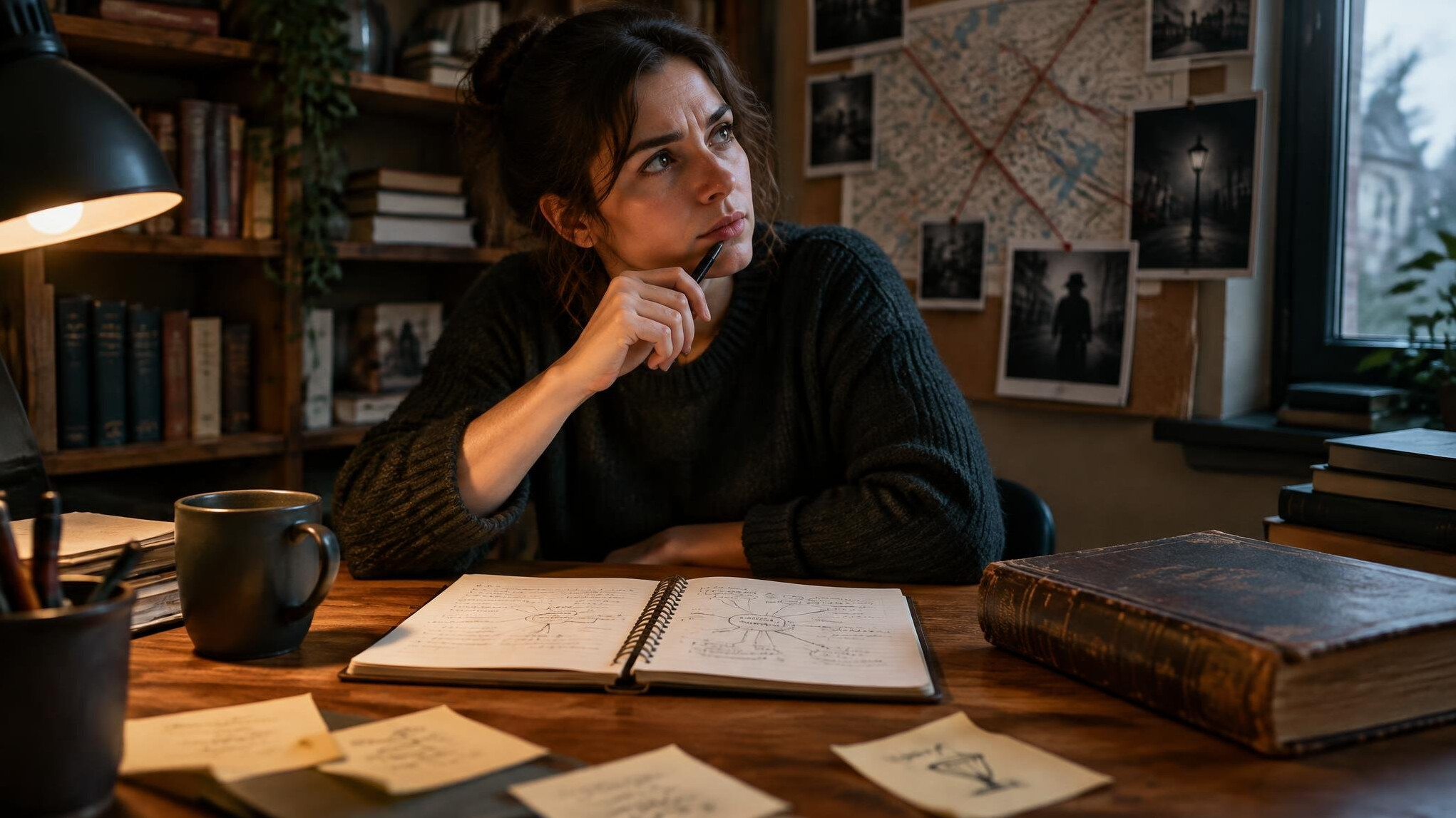 writer at desk with notebook