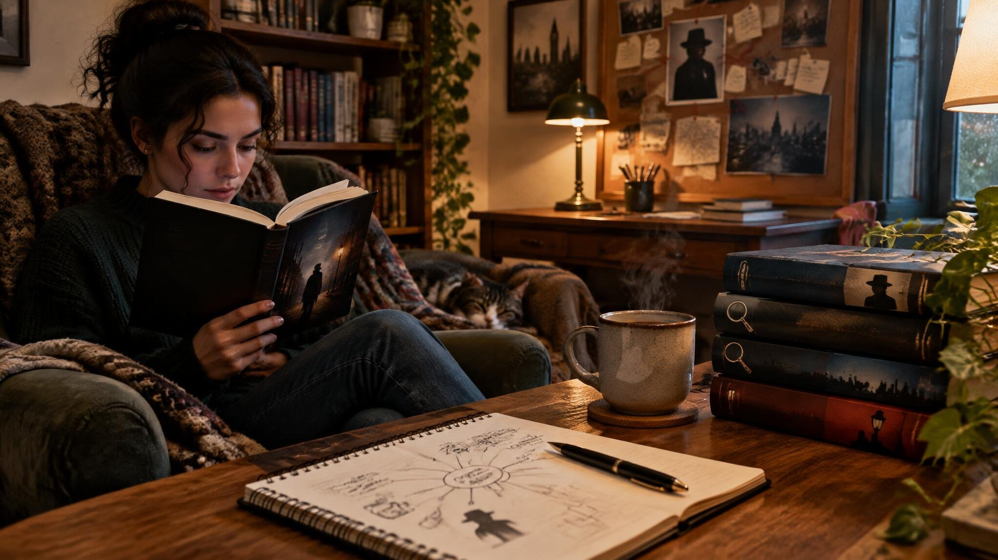 person reading mystery book